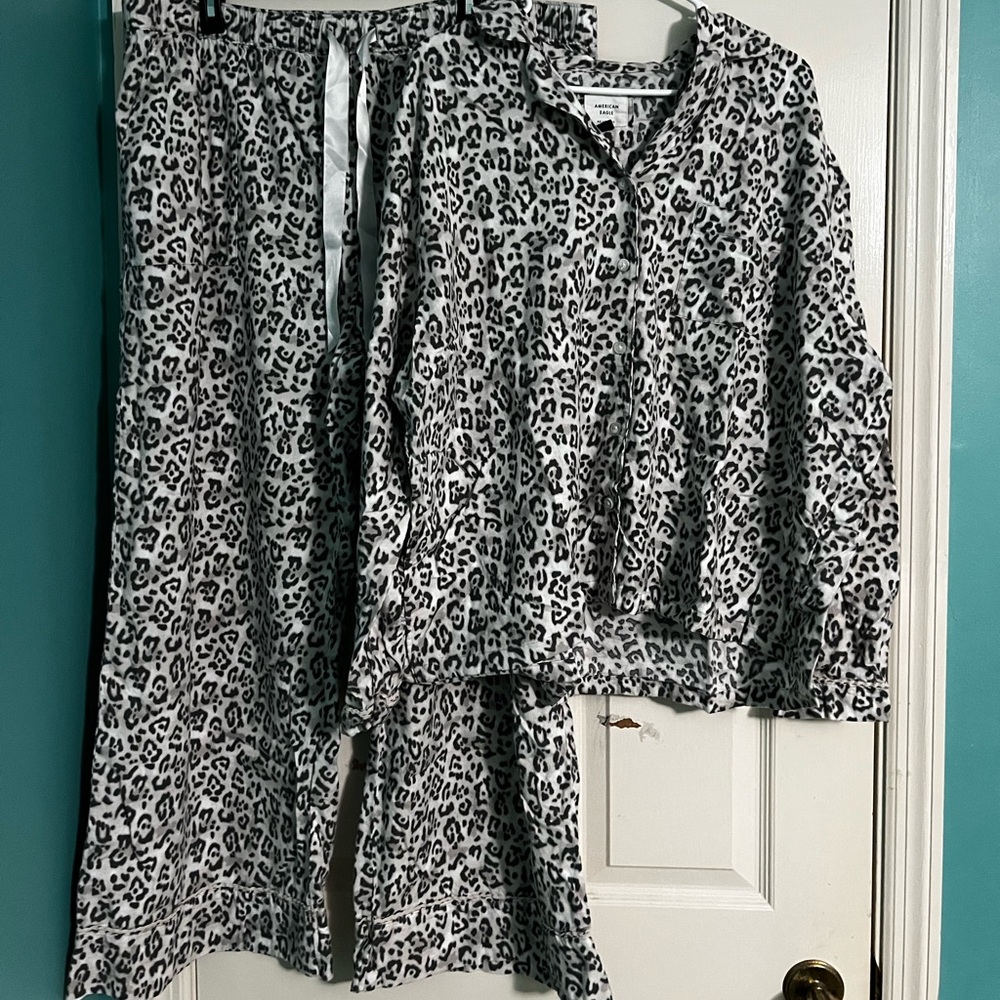 American Eagle Leopard Print Flannel Pajama Set